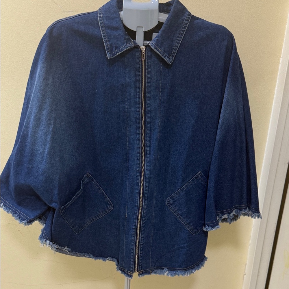 SHEIN Dark Indigo Frayed-Hem Denim Cape